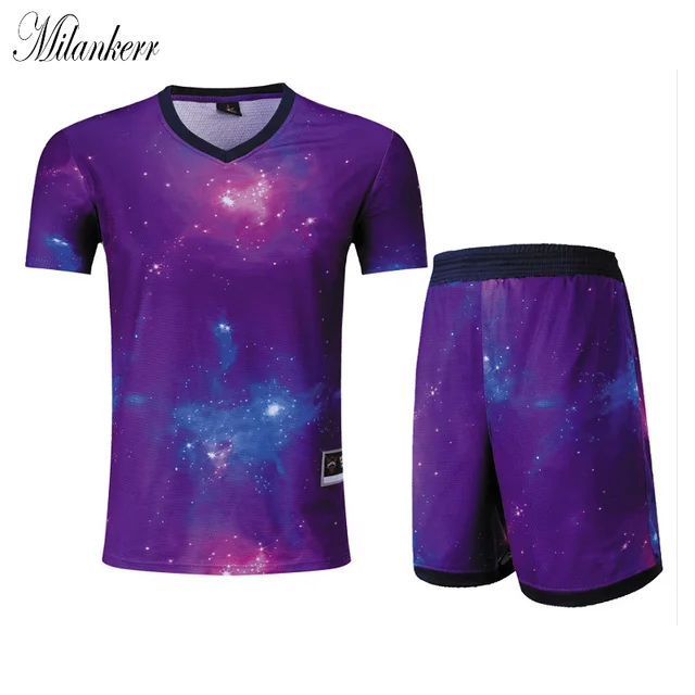 Galaxy Print Basketball Jersey Sets for Men Short Sleeve Shirt Shorts ...