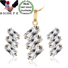 OMHXFC/ ; Европейская мода; женский праздничный свадебный подарок для девочек; простой циркон; 18KT золотое ожерелье+ серьги-гвоздики; комплект ювелирных изделий; ET15