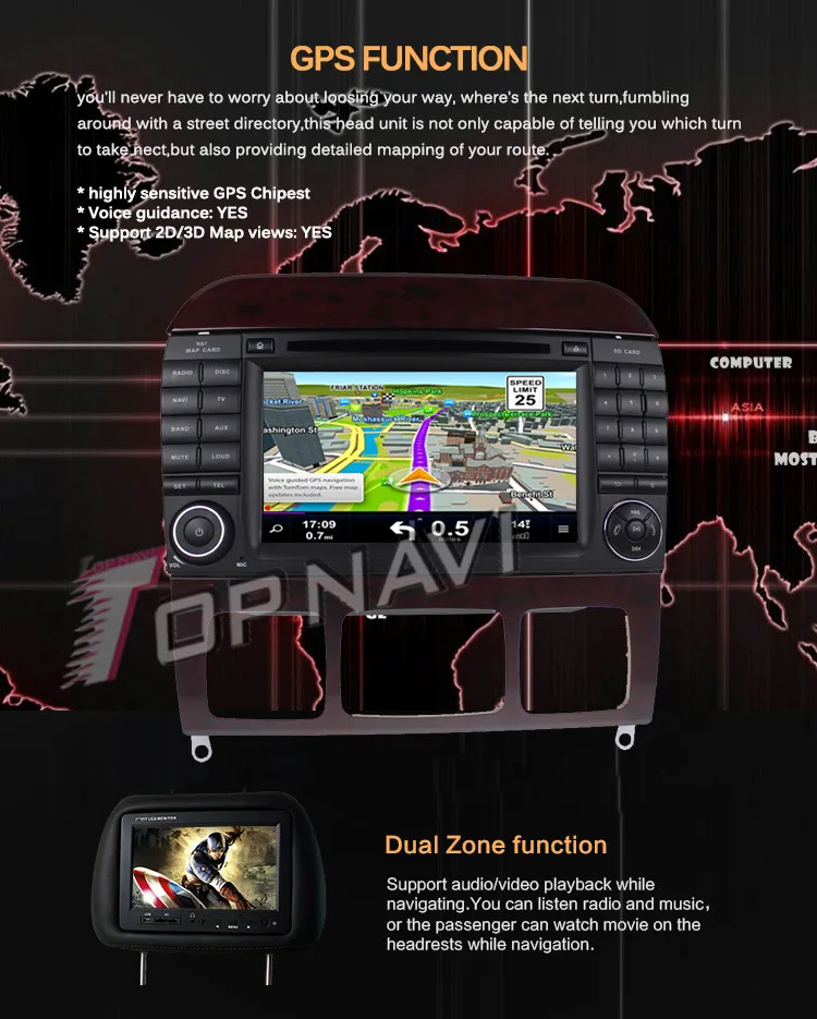 Clearance Topnavi Android 7.1 Car DVD Player Radio for Benz S Series R-W251/R280/R300/R320/R350/R500(2006-) Stereo GPS Naviagtion 2G+16GB 28