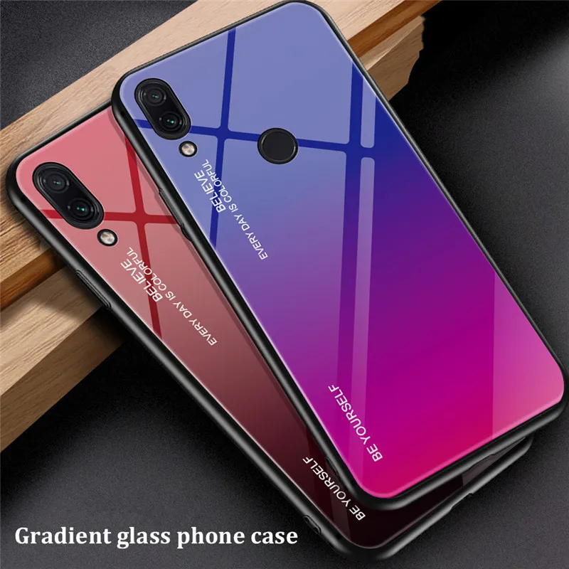

Luxury Gradient Tempered Glass Case For Xiaomi Redmi Note 7 Case Full Cover On the For Xiaomi Redmi Note 7 Shockproof Back Cover