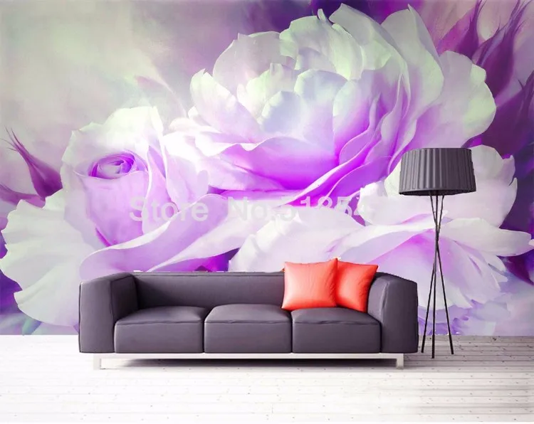 Нетканый печати стены Бумага высокое качество картина маслом фиолетовый пион настенная пользовательские Гостиная Спальня декора стен Бумага