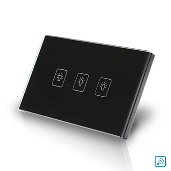 

Crystal Glass 3 Gang 1 Way Panel Remote Touch Control House Light Wall Switch US Type 433.92MHz