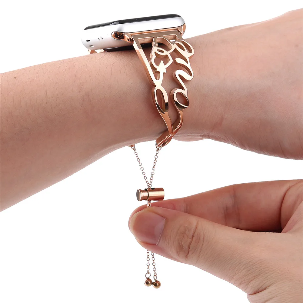 Роскошные Для женщин девушки браслет для наручных часов Apple Watch Iwatch 38/42/40/44 мм регулируемый металлический браслет женские ремешок для часов серии 5 4 3 2 1