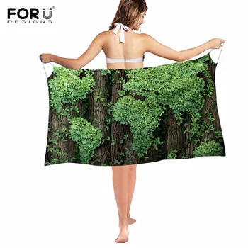 

FORUDESIGNS Green Leaves World Map Print Women Beach Shawls Dresses Fashion Brand Female Beach Bikini Swimwear Summer Beach Wrap