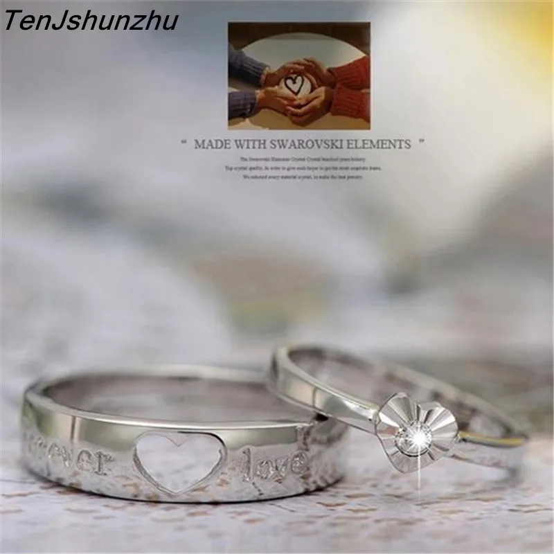 TenJshunzhu 2017 New Arrival Zircon Lover Couple Ring Set Engagement Silver Color Wedding Ring For Men and Women jz171