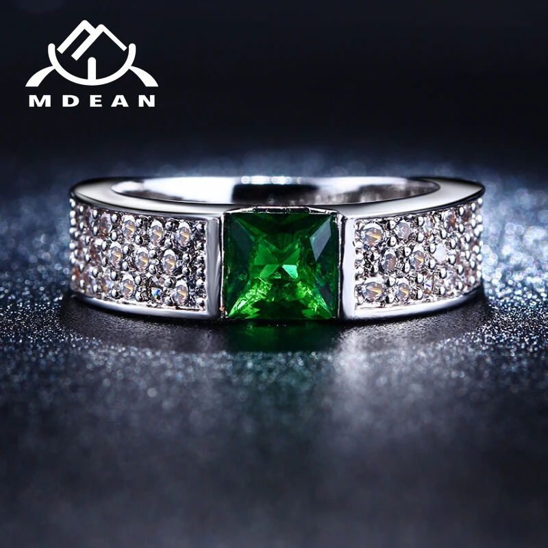 MDEAN Rings for Women Green White Gold Color Women Rings AAA Zircon Jewelry Wedding Fashion Size5 6 7 8 9 10MSR210