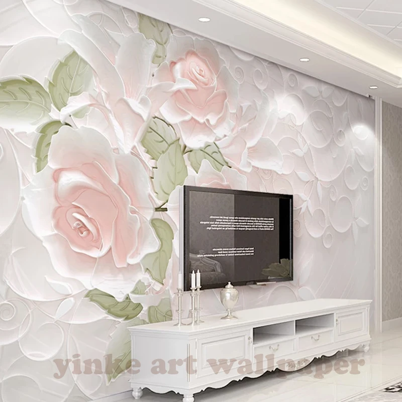 

3D photo wallpaper stereoscopic relief rose simple European backdrop flower 3D large wall mural wallpaper Modern painting