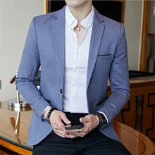 Мужской Стильный Блейзер весна осень в горошек Полосатые Пиджаки мужской полосатый приталенный Блейзер тонкий Masculino Деловые случайные костюмы