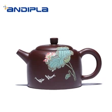 250 мл знаменитый yixing лотосы ручной росписи чайник с узором Винтаж посуда для напитков природного сырья металлический пурпурный глинистый шарик отверстия пуэр чайник подарки