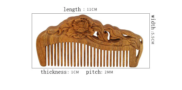 Аутентичный резной пион деревянный гребень зеленый сандаловое дерево волосы полые ручной работы гребень