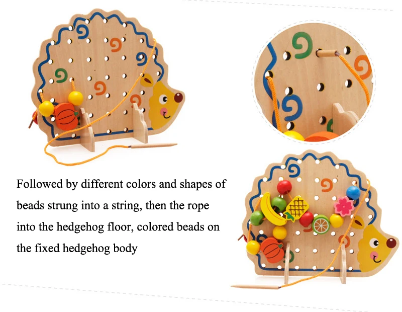 QWZ Обучающие деревянные игрушки-головоломки 82 шт. Ежик фрукты бусины Монтессори Oyuncak обучающие игрушки для детей Подарки