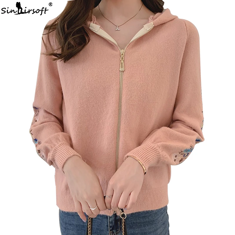 

Zipper Sweater Women's 2019 Autumn New Knit Sweater Long Sleeve Hooded Sweater Loose Casual Knitwear Autumn Hot Sale