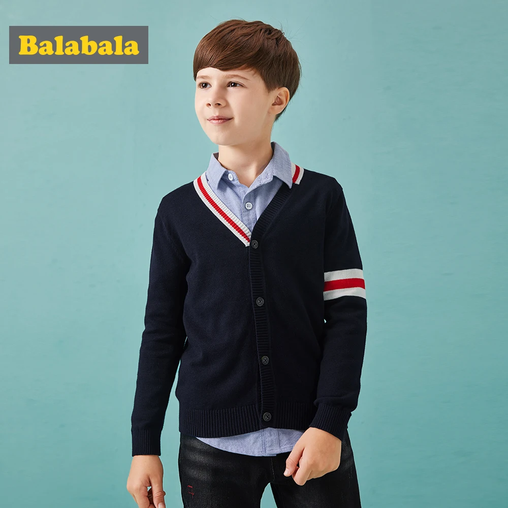 

Children Boys Sweater 2018 New Spring Autumn Soft Cotton Child Contrast Stripes Sweater Campus Style Kids Boy Fashion Clothes