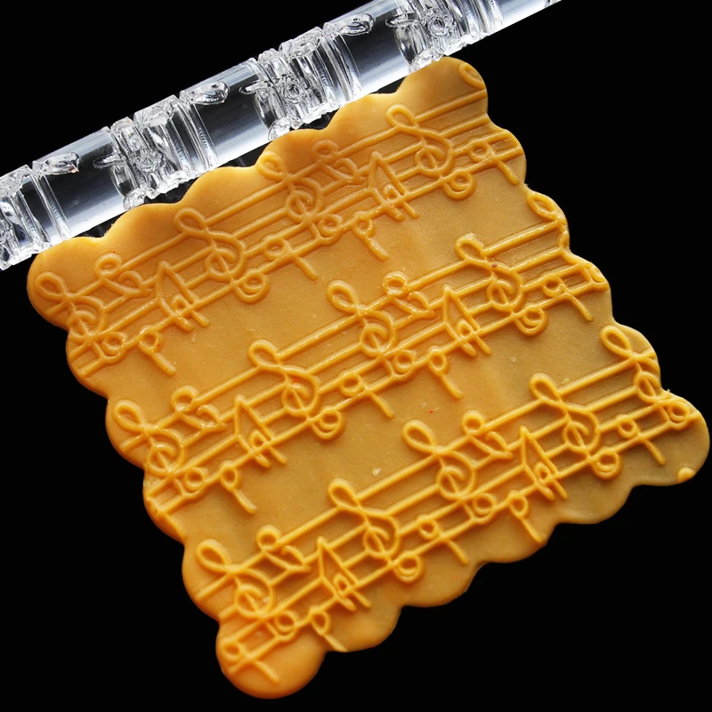 

Baking DIY Textured Embossing Rolling Pin Transparent Embossing Music Note Design Fondant Sugar Craft Cake Decor E211
