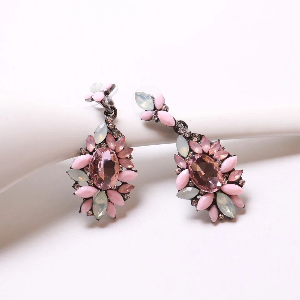 Ztech Pink Color Big Statement Crystal Earrings For Women Brincos Grandes New Arrival Fashionable Rhinestone Drop Earring