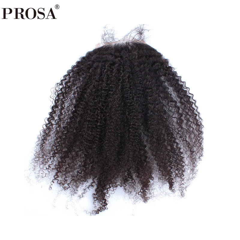 

Afro Kinky Curly Lace Closure Brazilian Hair 4X4 Remy Human Hair Closures Natural Color Prosa Hair Products