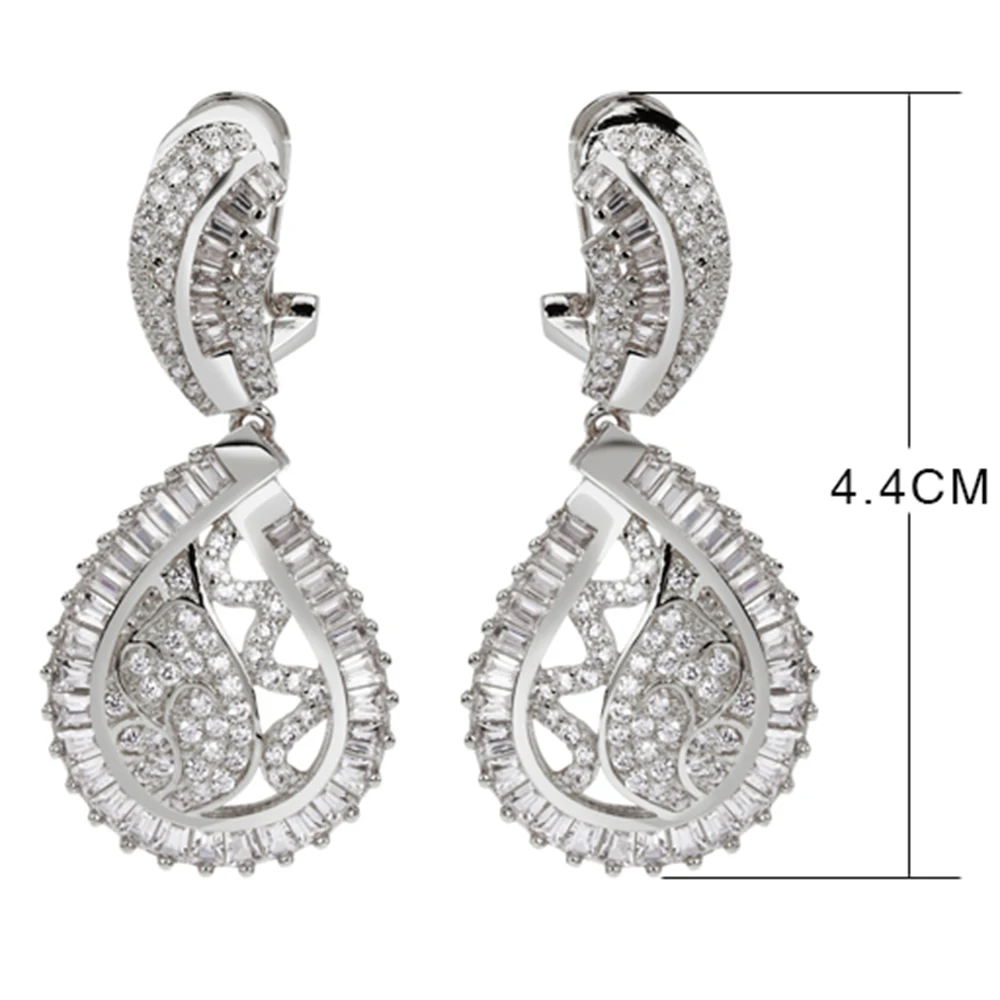 Long drop earrings zircon crystal stones aretes women white dangling earring party Jewelry wedding Accessories