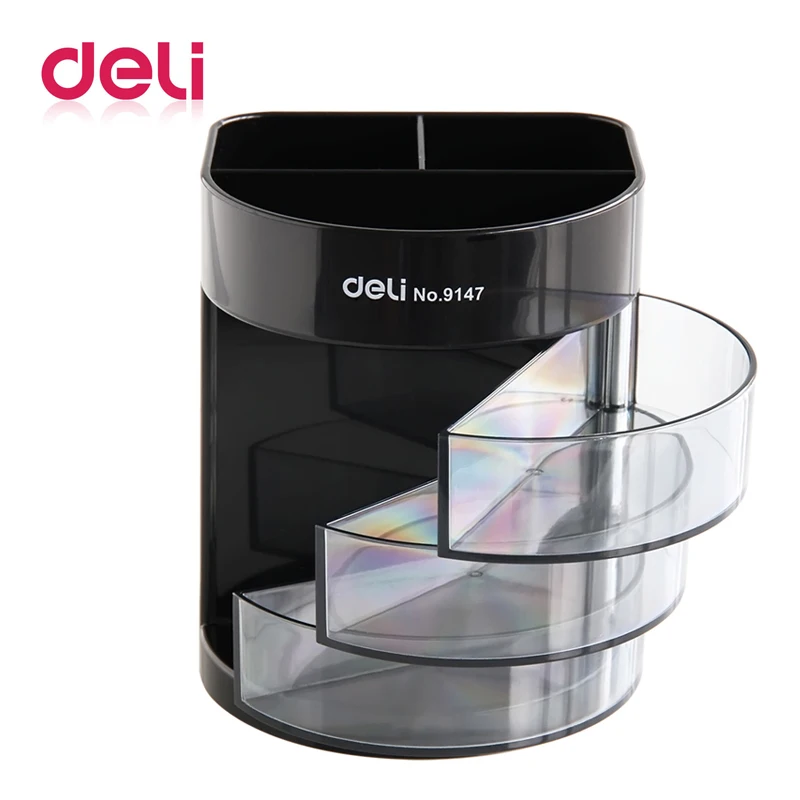 

Deli Pen Holder Three Layers Of Transparent Small Drawer Multifunctional Office High-end Desktop Storage(color random)9147