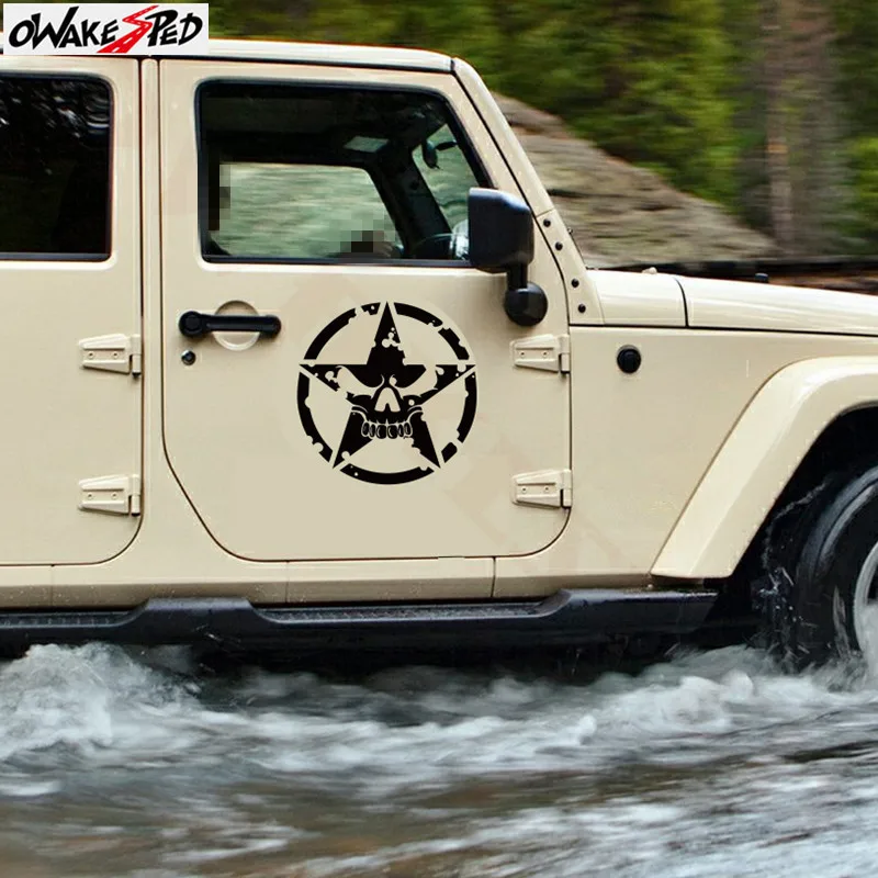 

35cm 2pcs Army Star Skull Graphics Vinyl Decal Auto Body Decor Stickers Car Door Accessories Sticker For Jeep Wrangler