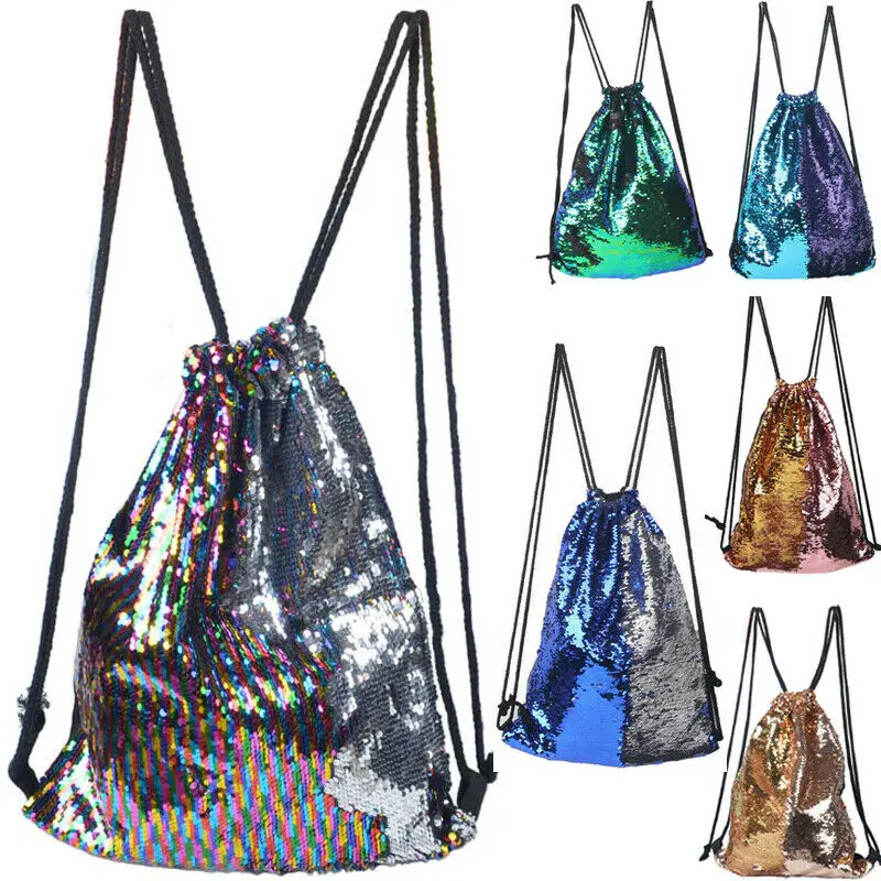 

2019 Brand New Reversible Sequin Drawstring Backpack Glitter Cinch Pack Bags Flip Sequins Shining Sport Rucksack for Kids Adults