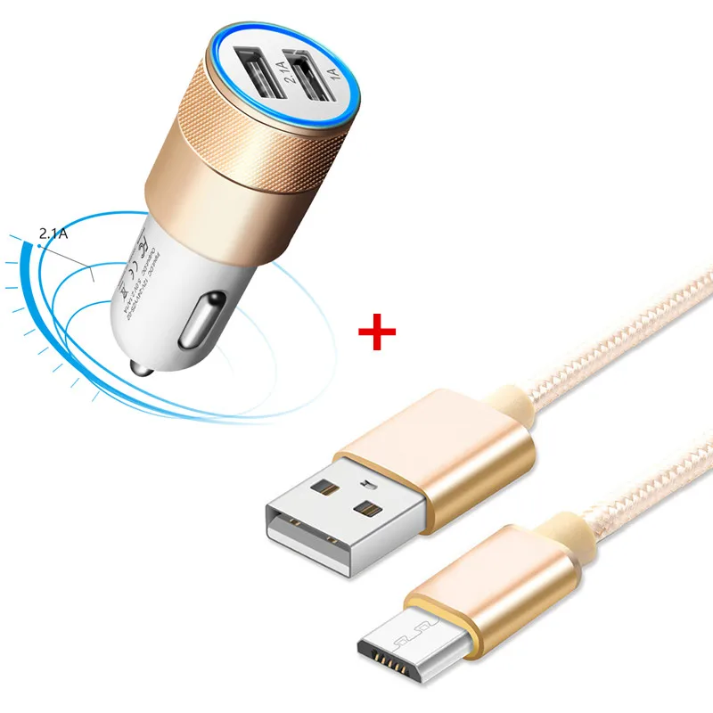 

2 usb port Car Charger + 1M Nylon quick Micro usb Cable For samsung galaxy s3 s4 J3 J5 J7 2016,for Xiaomi Redmi 5 5A 4X Doogee