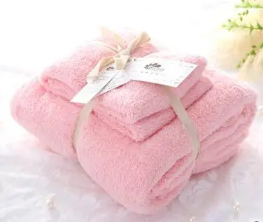 WLIARLEO набор полотенец толстое бархатное тканевое банное полотенце+ полотенце для лица s однотонное розовое, синее ванная комната, пляж 34*80,75*150 см servette de bain - Цвет: Pink Towel Set
