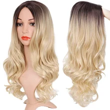AOSI Long Wavy 24" Synthetic Hair Middle Part Ombre Brown Blonde Heat Resistant Cosplay Wig For Women