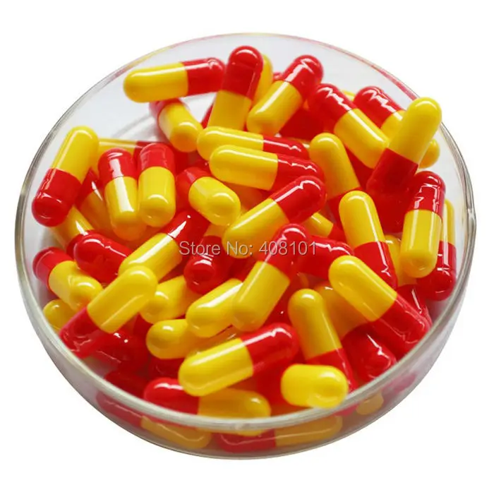 Size 0 Red/Yellow Color Separated Gelatin Capsule, gel Capsule, Empty