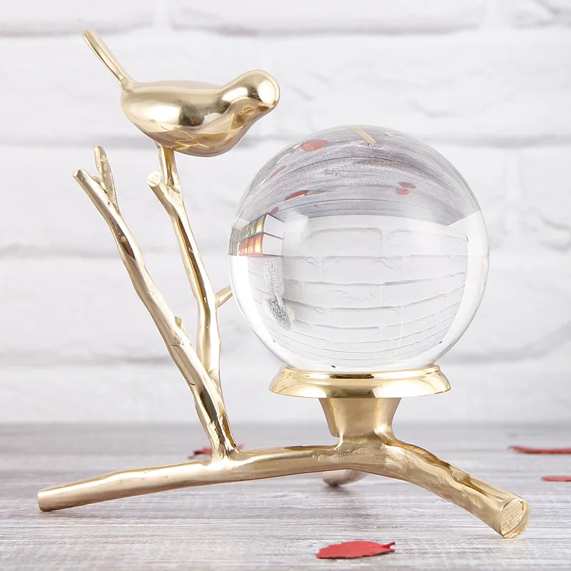 

Pure Copper Tripod Bird Resin Crystal Bronze Statue Light Luxury Feng Shui Ornaments Soft Crafts Crystal Ball Sculpture