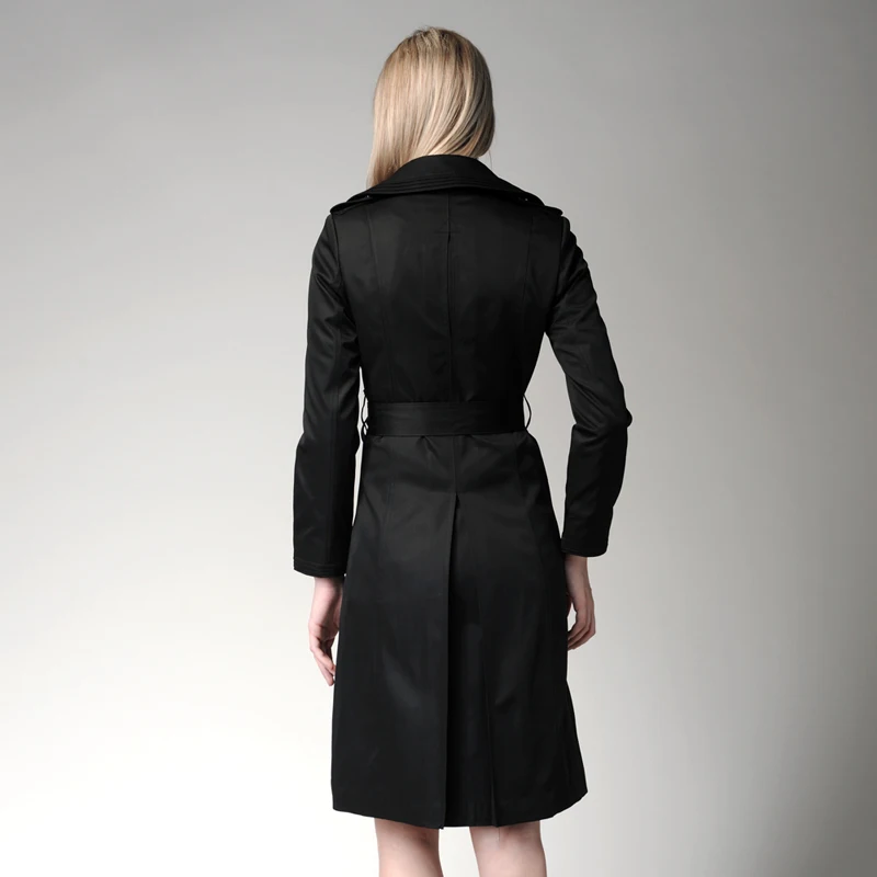 Весна элегантное двубортное длинное пальто женские модели г-жа счетчик натуральная черная куртка-ветровка