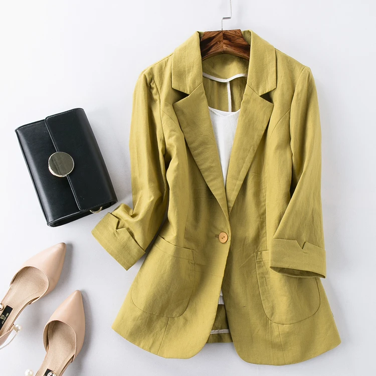 

women's Slim Thin section work jacket short suit blazer jacket female Cotton and linen suit Office lady suit fenimino bomber