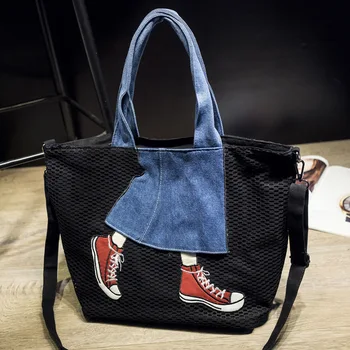 

New Fashion Canvas Shoulder Bag Lace Denim Skirt Bag Large Diagonal Package Daily Causal Totes Lady Elegant Shopping Handbag