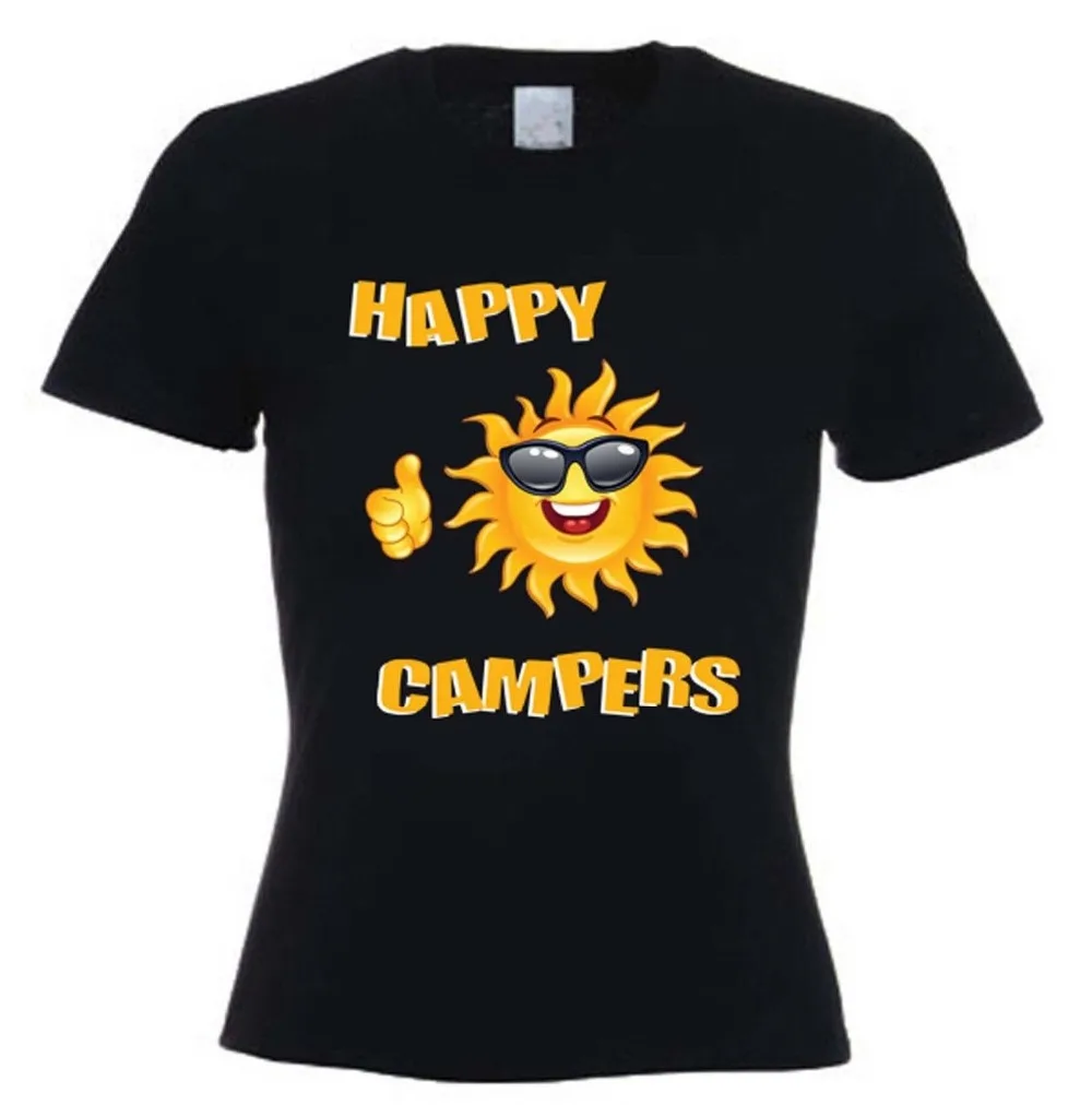 

HAPPY CAMPERS T-SHIRT - Festival Camping Caravan Glamping Tent - Size S to XL