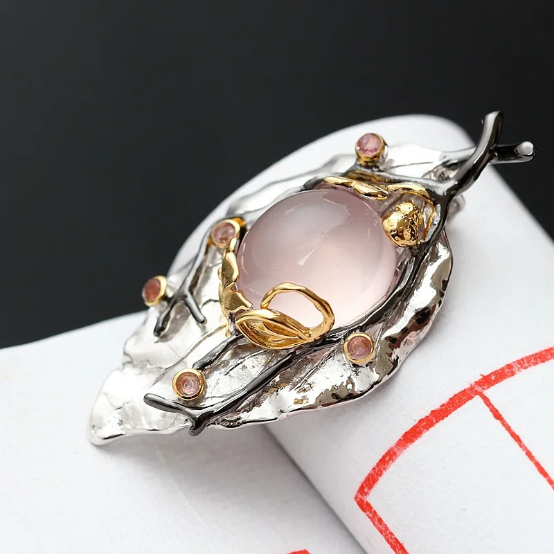 Silverware Wholesale S925 Sterling Silver Natural Prehnite Rose Quartz Pendant Retro Thai Silver Pendant Fashion Women