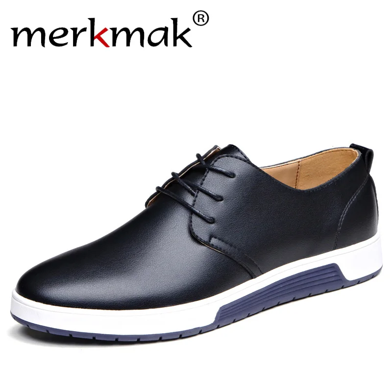 Merkmak/Элитный бренд Мужская обувь Повседневное кожаные модные Мода цвет: черный, синий коричневый плоский Обувь для Для мужчин Прямая доставка