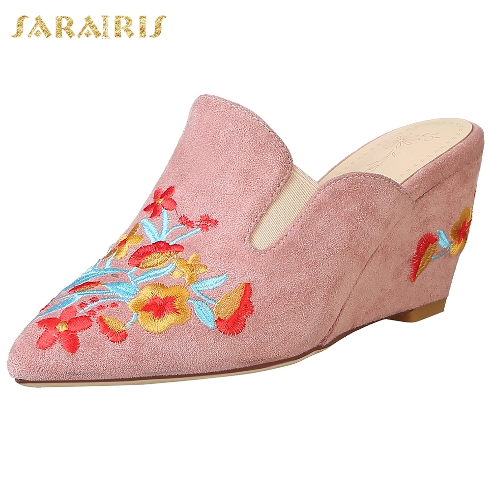 

Sarairis 2019 Kid Suede Large Size 33-43 Wedge Heels Slip On Hot Pumps Mule Shoes Woman Party Lady Pumps Woman Shoes