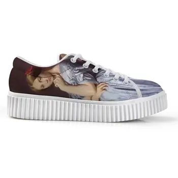 

2019 Original Women's Low Top Platform Canvas Shoes Fashion Classic Flats For Female 3D Lady Avatar Pattern Print New Spring