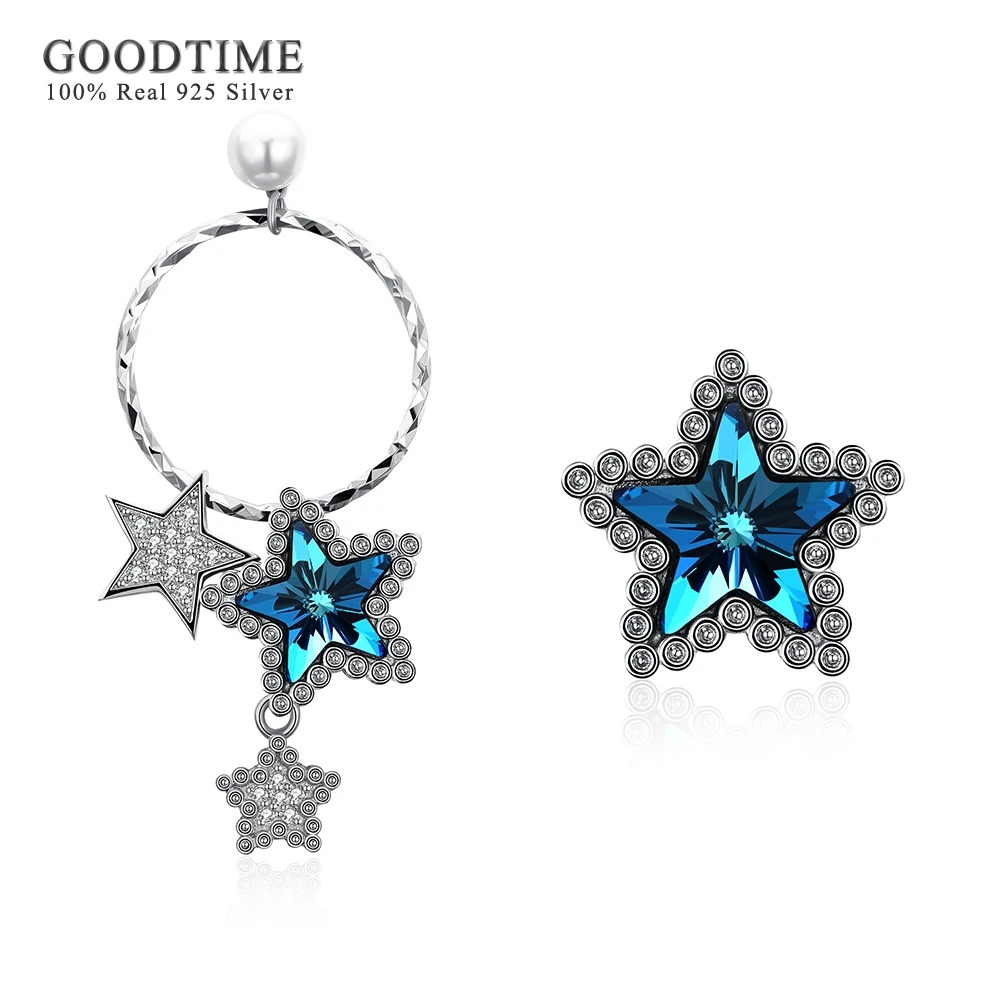 

Asymmetrical Earrings For Women Sparkling Austrian Crystal Star Shape Drop Earring 925 Sterling Silver Earrings Fine Jewelry