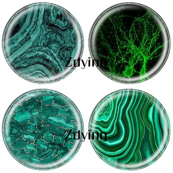 

ZDYING 5pcs/lot Round Glass Green Stone texture Pattern Cabochon Demo Beads Flat Back Making Jewelry Findings For Earrings Gp004