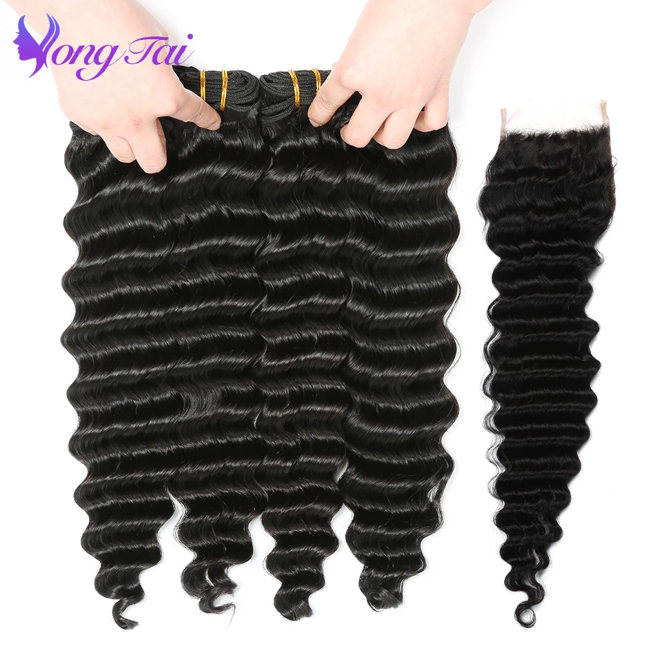 

Yuyongtai Hair Indian Deep Wave Bundles with Closure Human HairNon remy hair 3 Bundles 100% Human Hair Extension Natural
