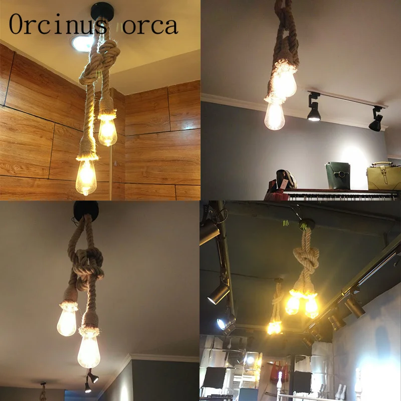 

The retro industrial wind pipe rope chandelier cafe bar individuality clothing store double decorative rattan Chandelier