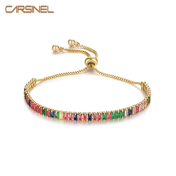 

CARSINEL Brand Luxury Gold color Colorful Cubic Zirconia Bracelet & Bangles Female CZ Tennis Bracelet For Women BR0294