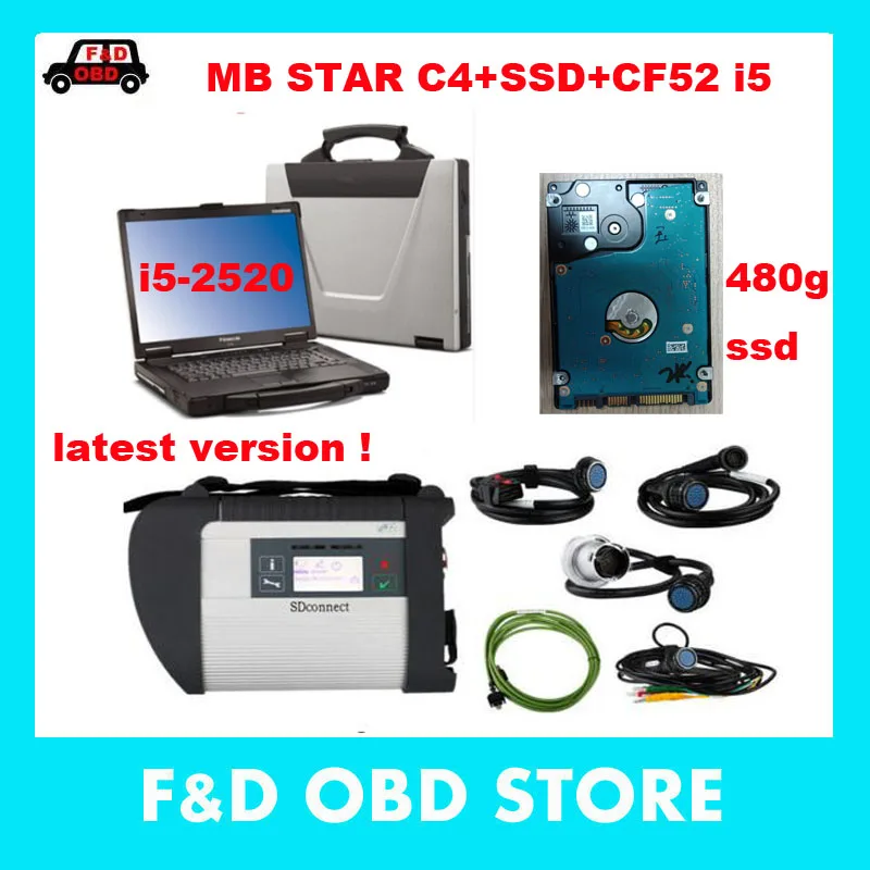 OBD2 сканер MB STAR C4 с D. TS инженерное программное обеспечение SSD в военном ноутбуке CF52 i5 4gb для Mercede obd автомобиля диагностические инструменты
