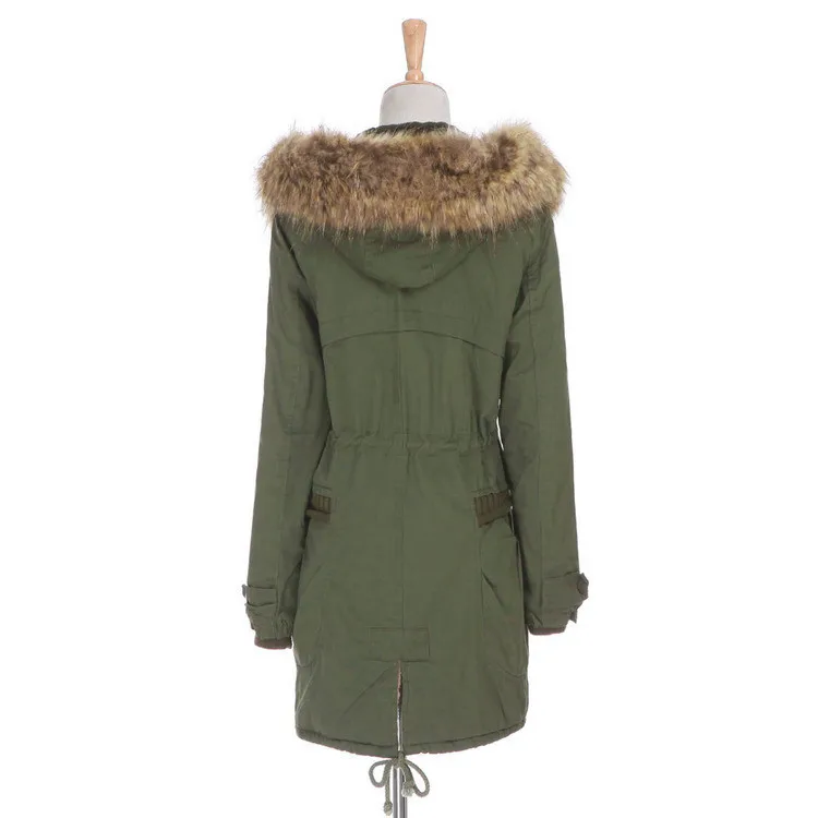 Сезона- года ультра модная куртка-парка с копюшом года женщин зимы утолщение теплое зимнее пальто из натурального меха,, внутри плюш, цвета армия зеленый