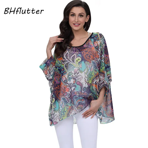 BHflutter 4XL 5XL 6XL размера плюс женская одежда новая шифоновая блузка рубашка рукав летучая мышь летний с буквенным принтом топы блузки - Цвет: picture color