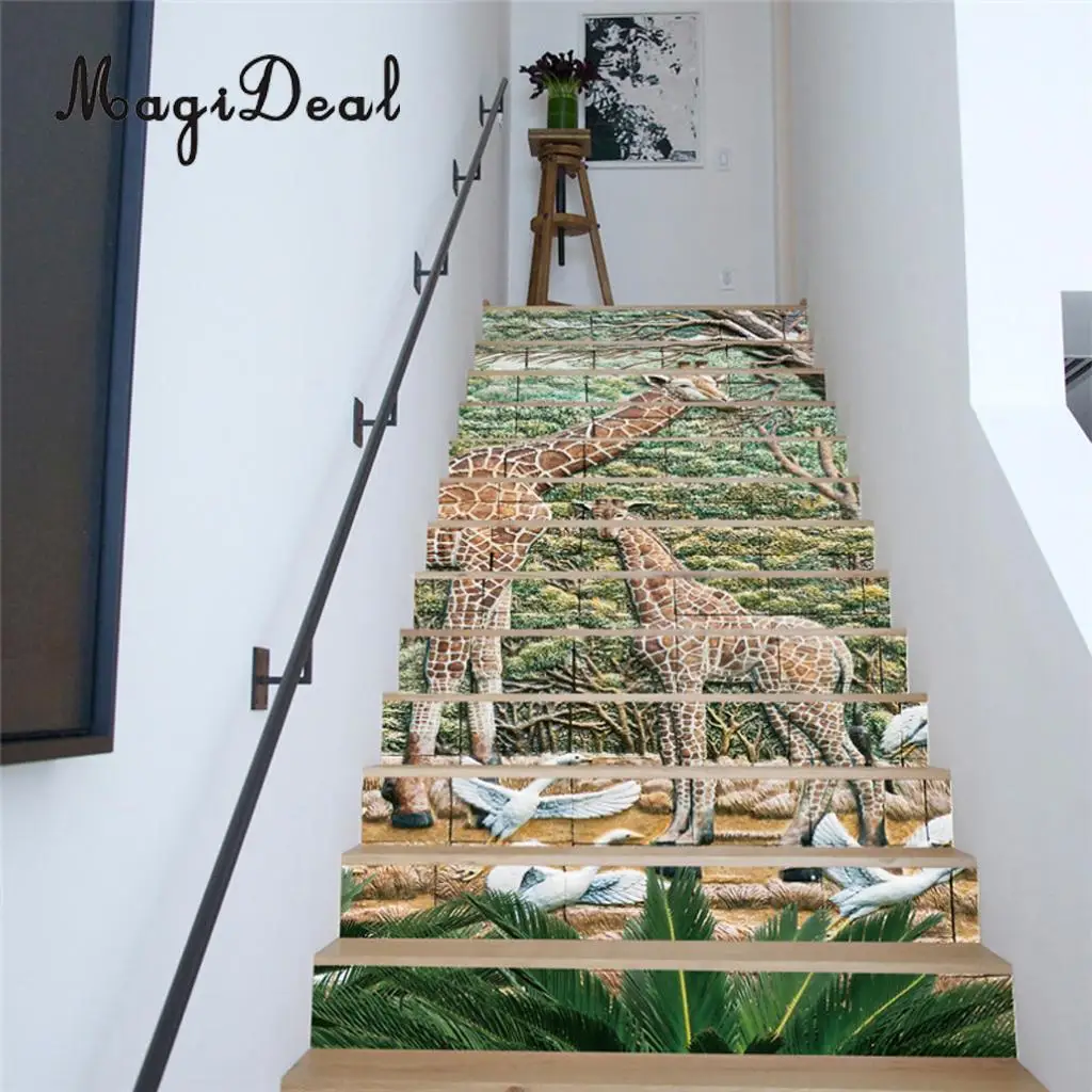 13Pcs 3D DIY Tile Stairs Stickers Removable Waterproof Wallpaper Stickers Self-adhesive Stair Riser for Stairway or Home Decor