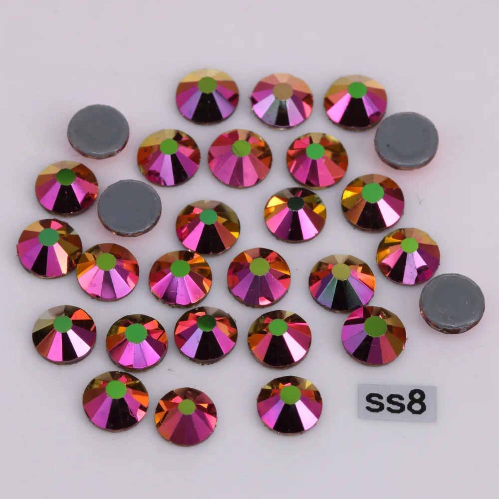

1440pcs/Lot, High Quality ss8 (2.3-2.5mm) Rainbow-Rose-Gold Hotfix Rhinestones / Iron On Flat Back Crystals