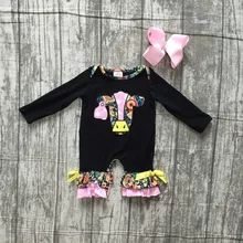 Новое поступление, черная осенне-зимняя Изысканная одежда с цветочным рисунком для маленьких девочек Милый хлопковый комбинезон-пачка для малышей с бантом