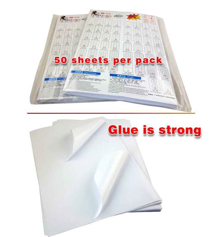 Folhas de Etiquetas de Impressão de Endereço Etiqueta de Envio Folhas 2000 Etiquetas Amazon Fba Gl-35 a4 40-up 52.5*29.7mm 50 6 High Quality Material escolar e de escritório