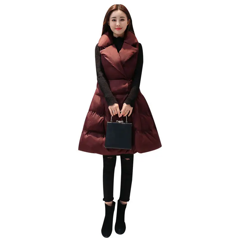 Long Down Cotton Vest Coat Women Veste Femme Sleeveless Winter Jacket Women Waistcoat A-Line Elegant Warm Parka Vest Women C4744